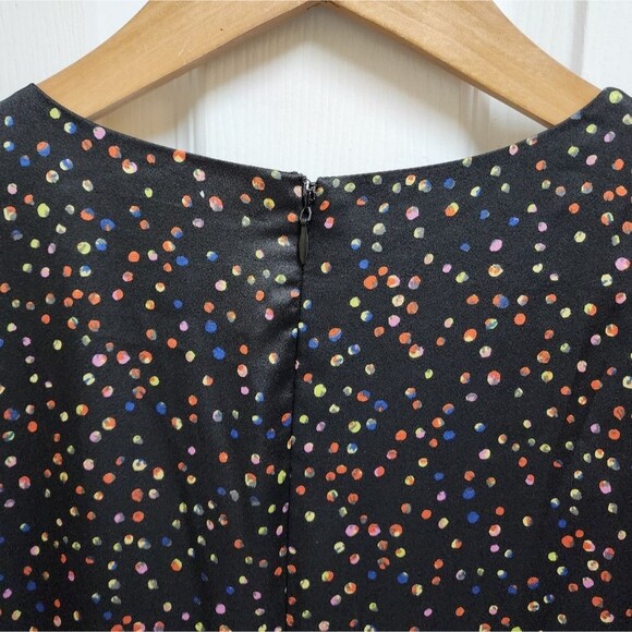 Sam Edelman Dress 8 Black Multicolor Dots V Neck Ruched Asymmetrical Zip Party - Picture 13 of 14